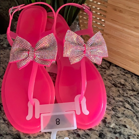 Cute Rhinestone Brand New Hot Pink Jelly Shoes - Picture 2 of 4